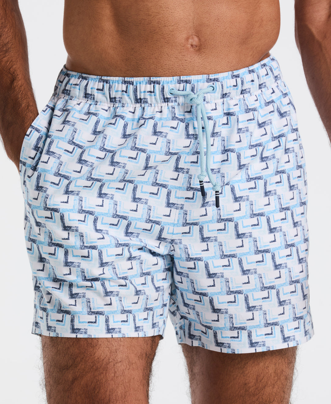 5" All-Over Print Geo Swim Short (Cool Blue) 