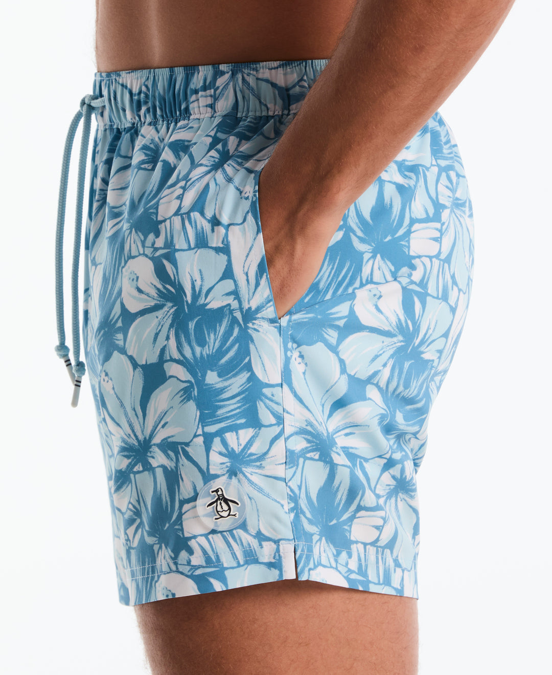 5" Box All-Over Hibiscus Print Swim Shorts (Cool Blue) 