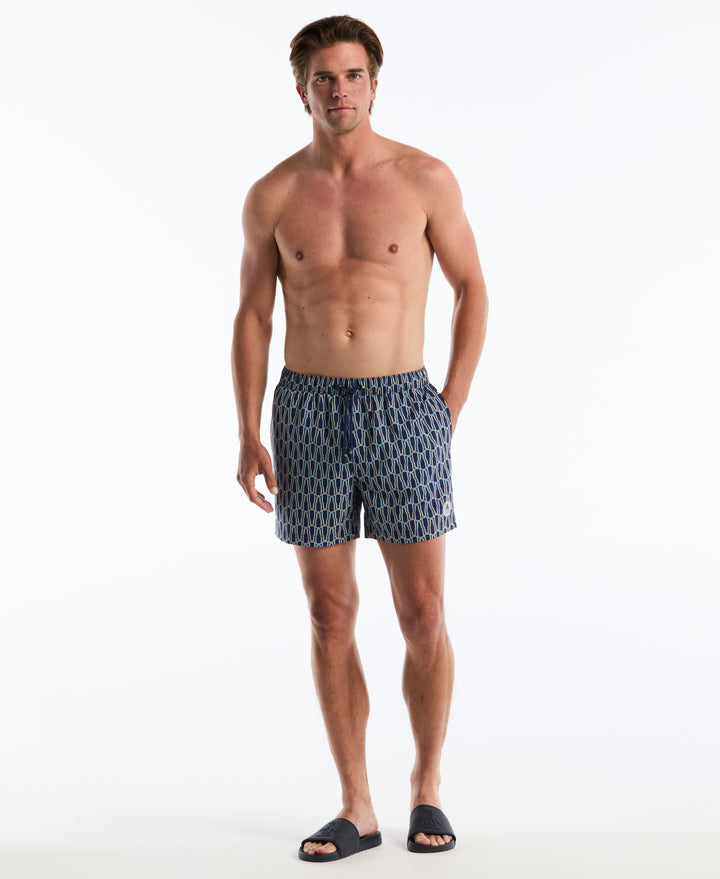 Men's 5" Box Beer Bottle Geo Swim Shorts (Blue Depths) 