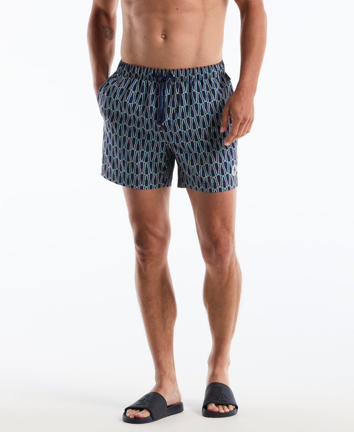 Men's 5" Box Beer Bottle Geo Swim Shorts (Blue Depths) 