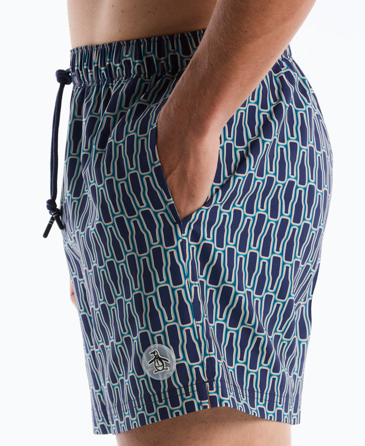 Men's 5" Box Beer Bottle Geo Swim Shorts (Blue Depths) 
