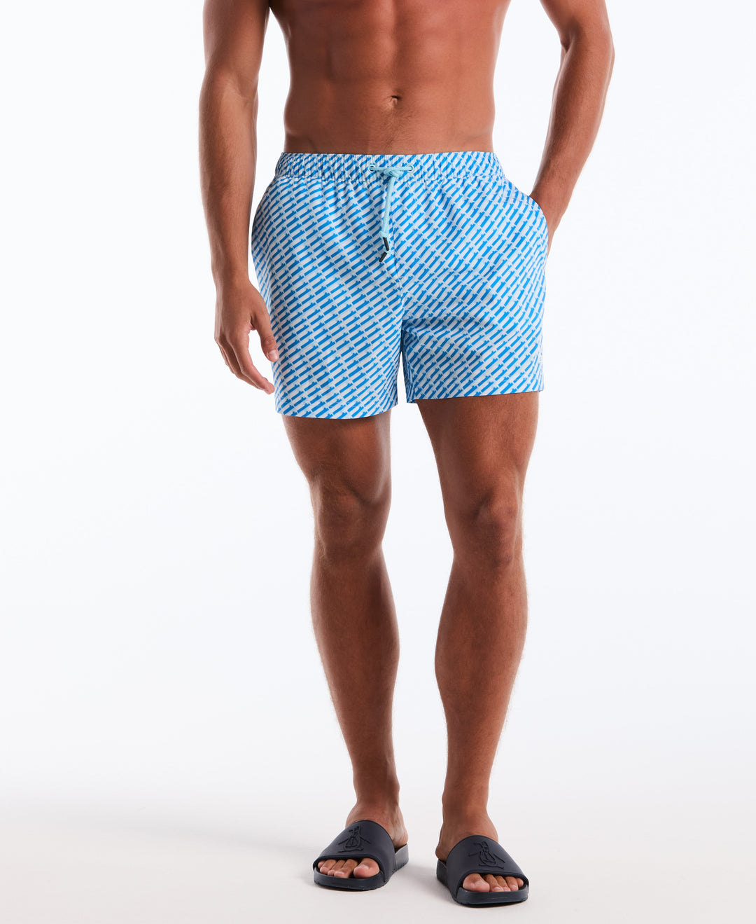 Men's 5" Box Line Geo Swim Trunk (Cool Blue) 