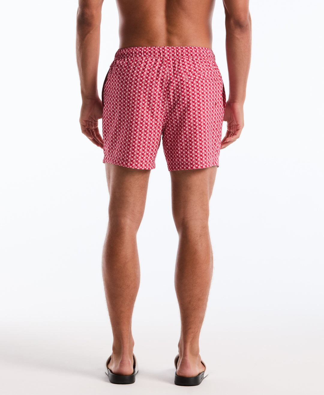 5 Inch Geometric Print Swim Shorts (Raspberry Wine) 