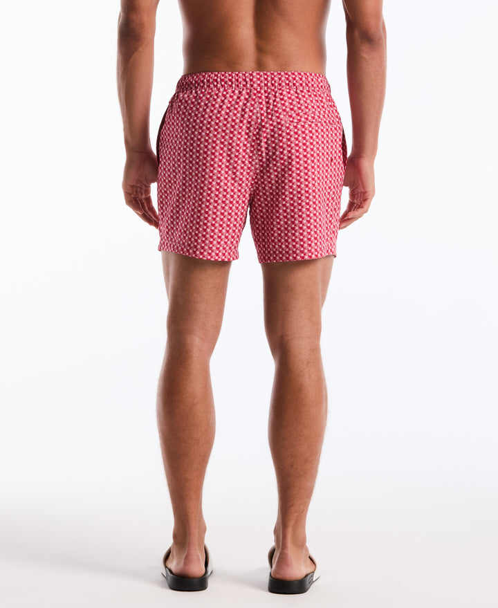 5 Inch Geometric Print Swim Shorts (Raspberry Wine) 