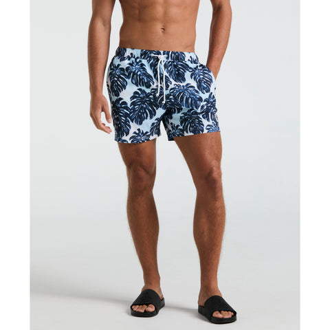 5" Monstera Print Swim Short (Crystal Blue) 