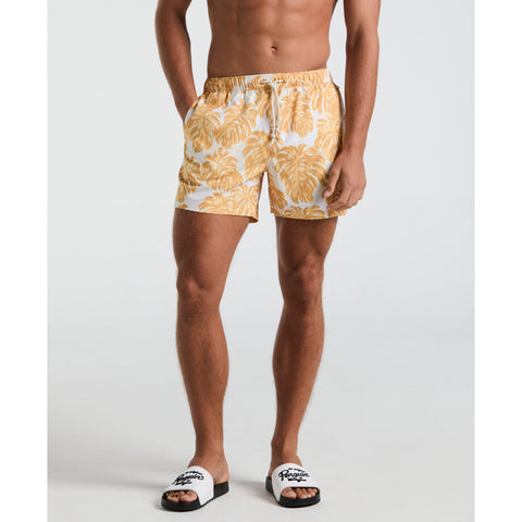 5" Monstera Print Swim Short (Jurassic Gold) 