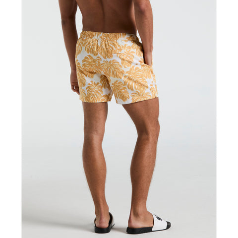 5" Monstera Print Swim Short (Jurassic Gold) 