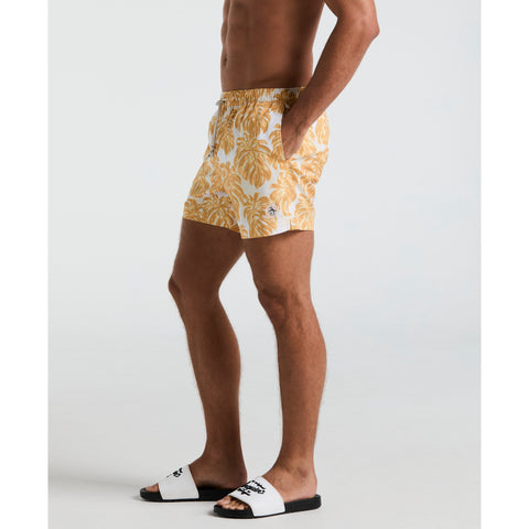 5" Monstera Print Swim Short (Jurassic Gold) 