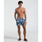 5" Monstera Print Swim Short (Crystal Blue) 