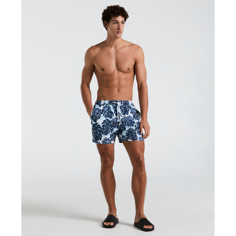 5" Monstera Print Swim Short (Crystal Blue) 