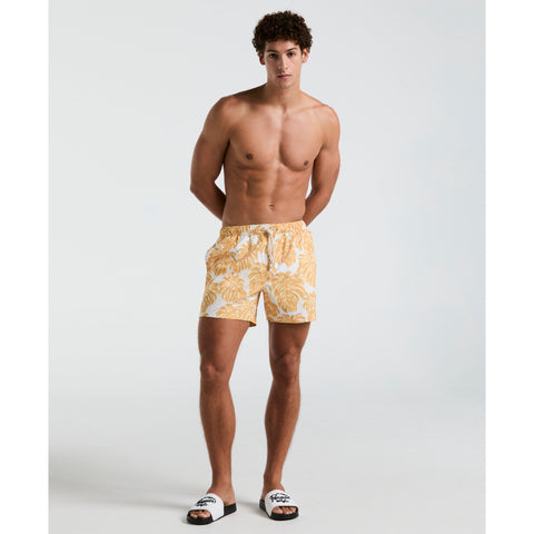 5" Monstera Print Swim Short (Jurassic Gold) 