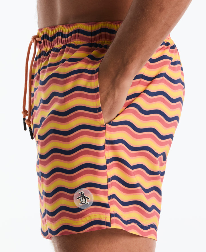 5" Multi Waves Print Swim Trunk (Shell Coral) 