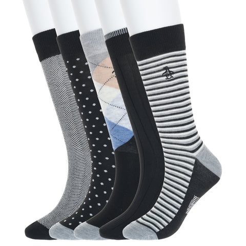 5 Pack Augustin Fashion Dress Socks (Black) 