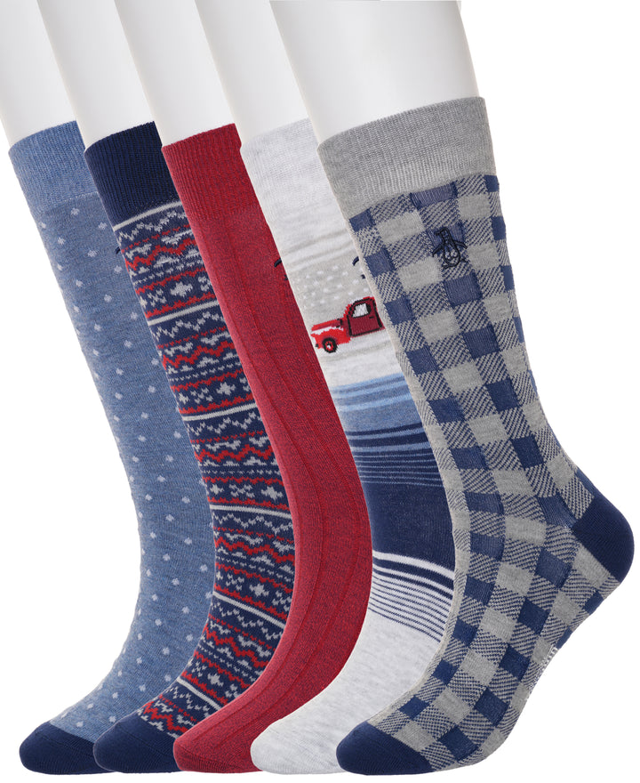 5 Pack Buffalo Holiday Socks (Navy) 