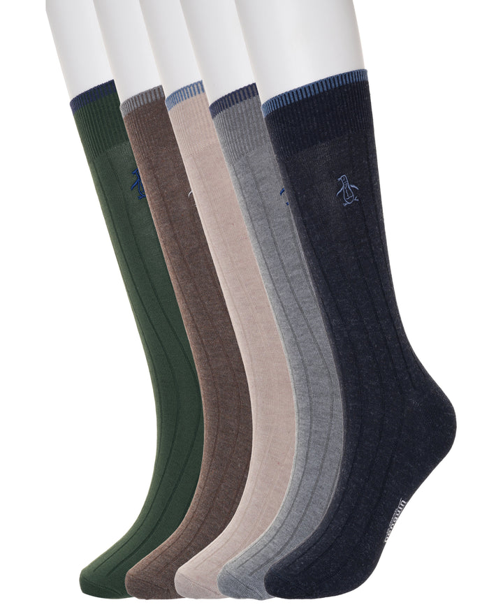 5 Pack Solid Ribbed Dress Socks-Socks-Asset Blue-OS-Original Penguin (Asst Blue)