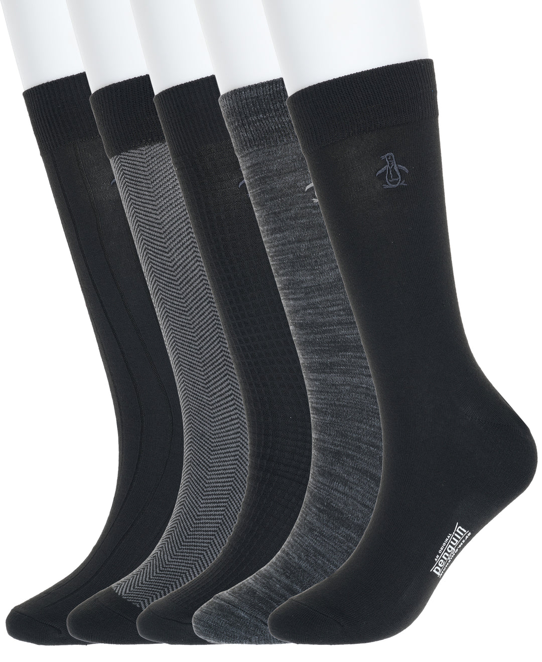 5 Pack Mix Text Solid Dress Socks (Black) 