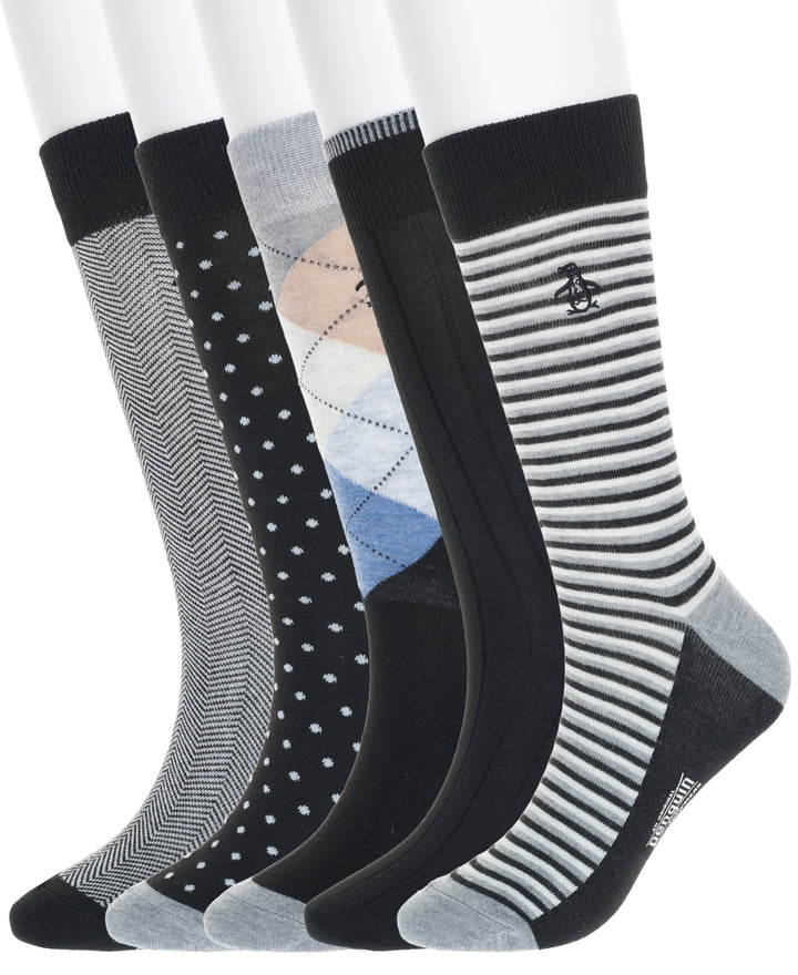 5 Pack Augustin Fashion Dress Socks (Asst Black) 