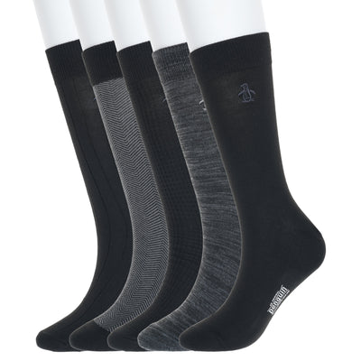 5 Pack Mix Text Solid Dress Socks (Black) 