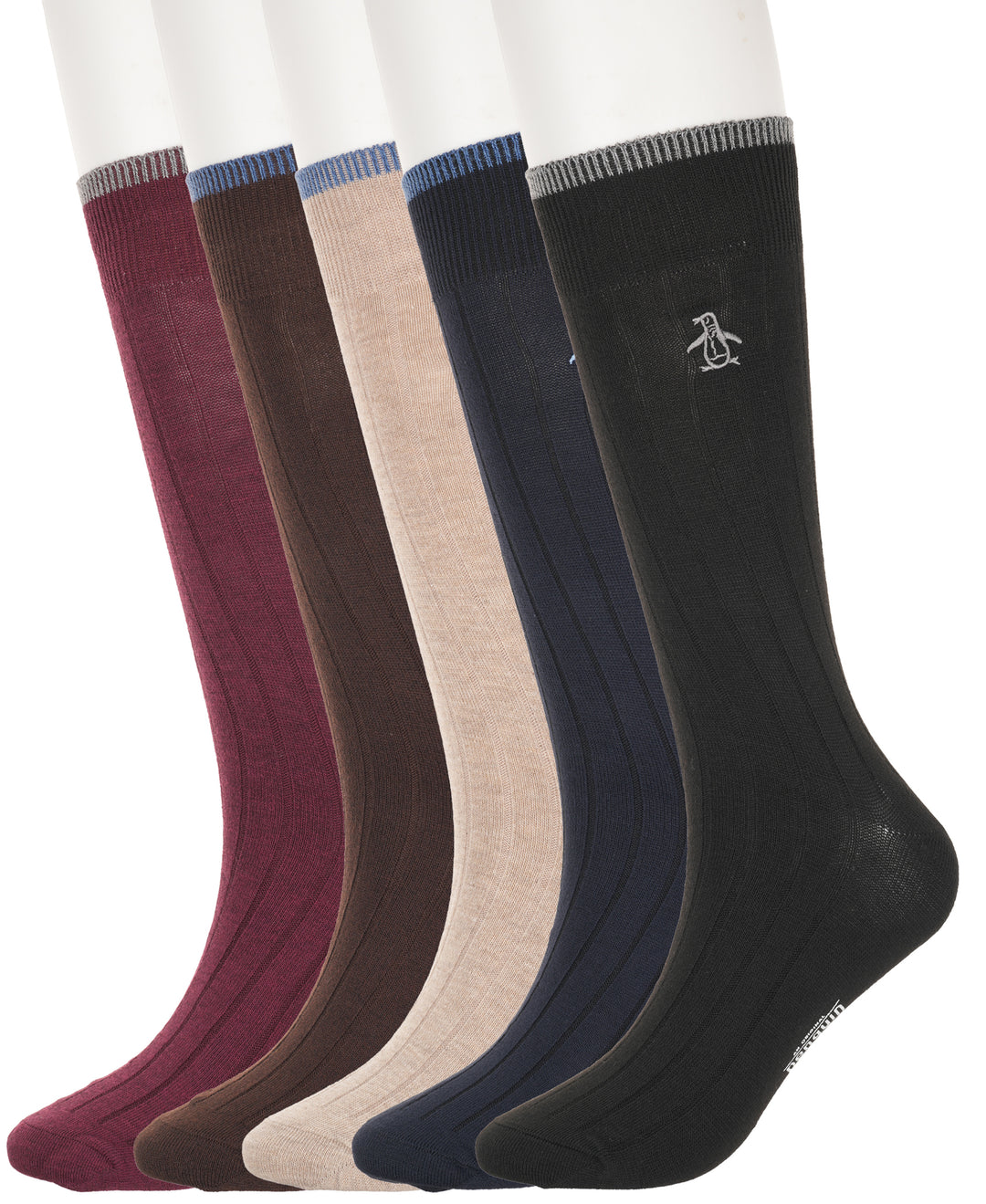 5 Pack Solid Dress Ribbed Sock (Burgundy) 