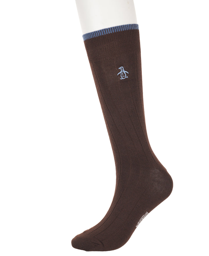 5 Pack Solid Dress Ribbed Sock (Burgundy) 