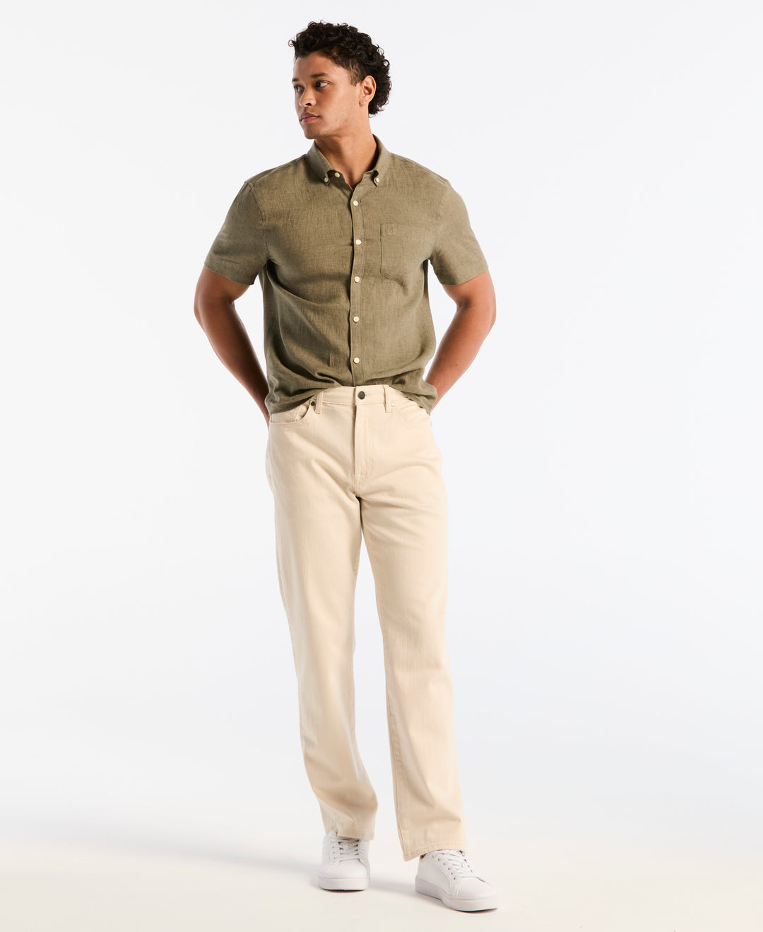 Natural 5 Pocket Straight Fit Cotton Denim Pant (Natural) 