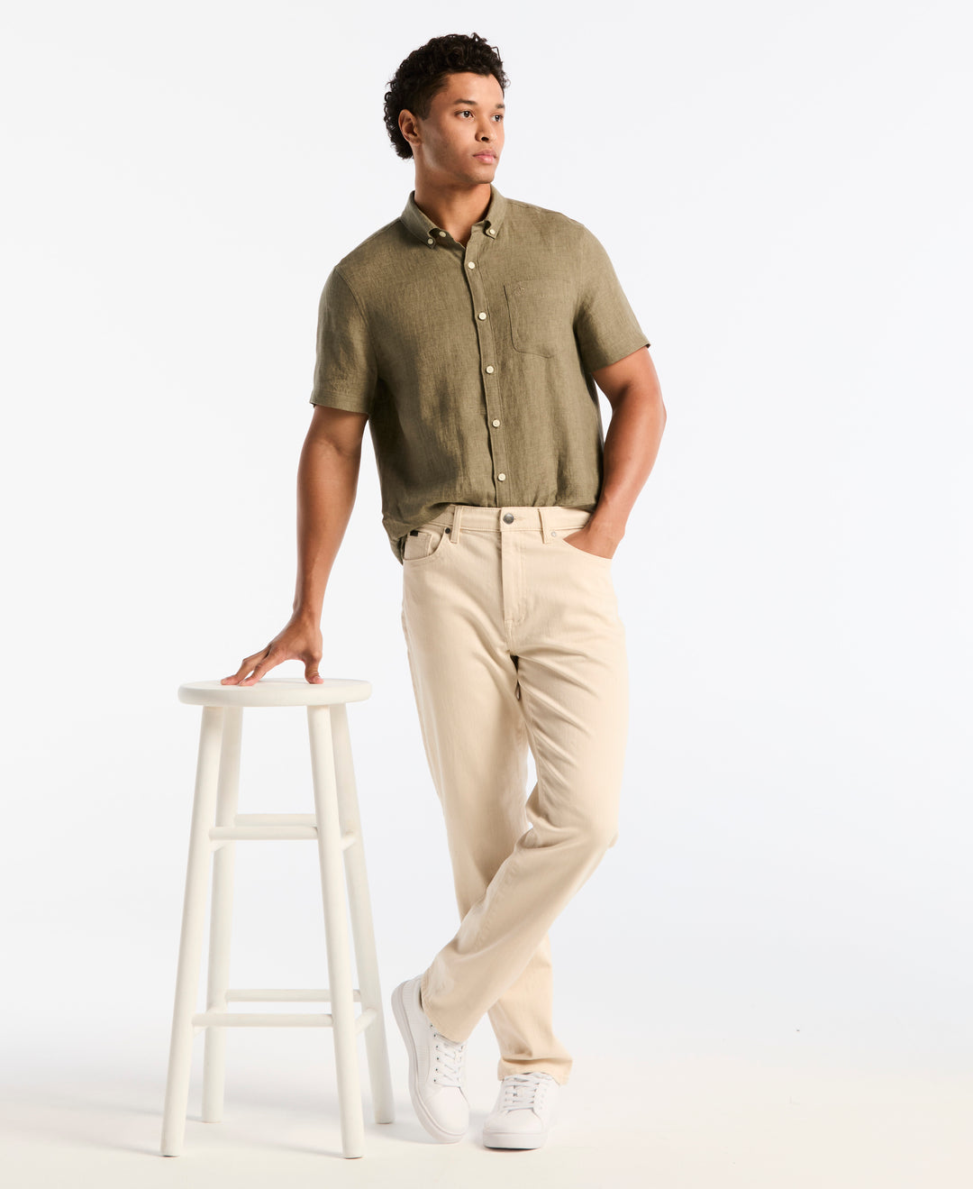 Natural 5 Pocket Straight Fit Cotton Denim Pant (Natural) 