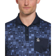 50s Color Block Print Golf Polo Shirt (Black Iris) 