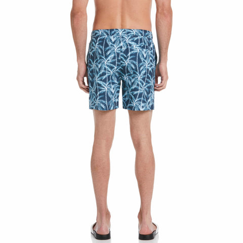 6" Allover Palm Print Slim Fit Swim Short (Sargasso Sea) 