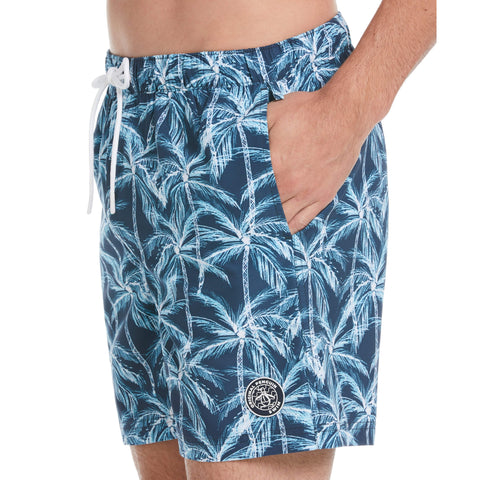 6" Allover Palm Print Slim Fit Swim Short (Sargasso Sea) 
