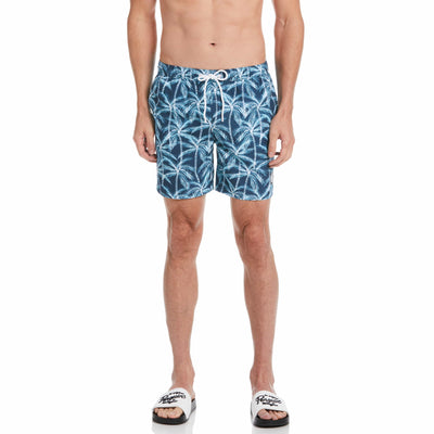 6" Allover Palm Print Slim Fit Swim Short (Sargasso Sea) 