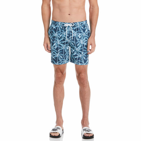 6" Allover Palm Print Slim Fit Swim Short (Sargasso Sea) 