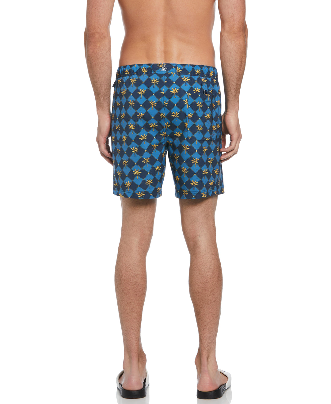 6" Allover Palm Tiles Print Stretch Slim Fit Swim Short (Sargasso Sea) 