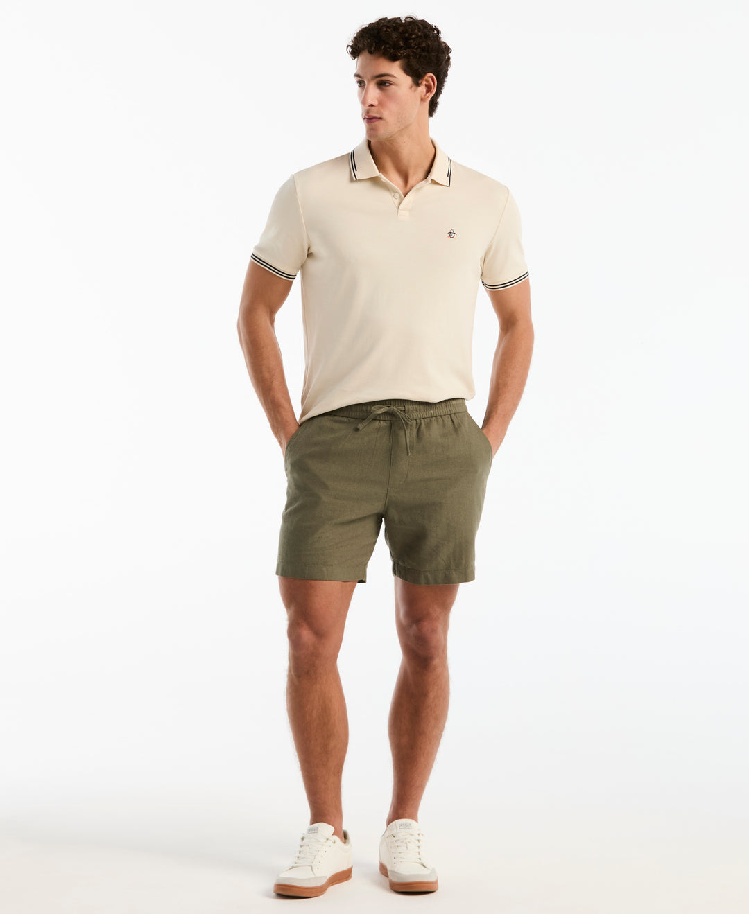 6" Linen Cotton Herringbone Shorts (Dusty Olive) 
