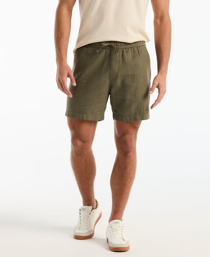 6" Linen Cotton Herringbone Shorts (Dusty Olive) 