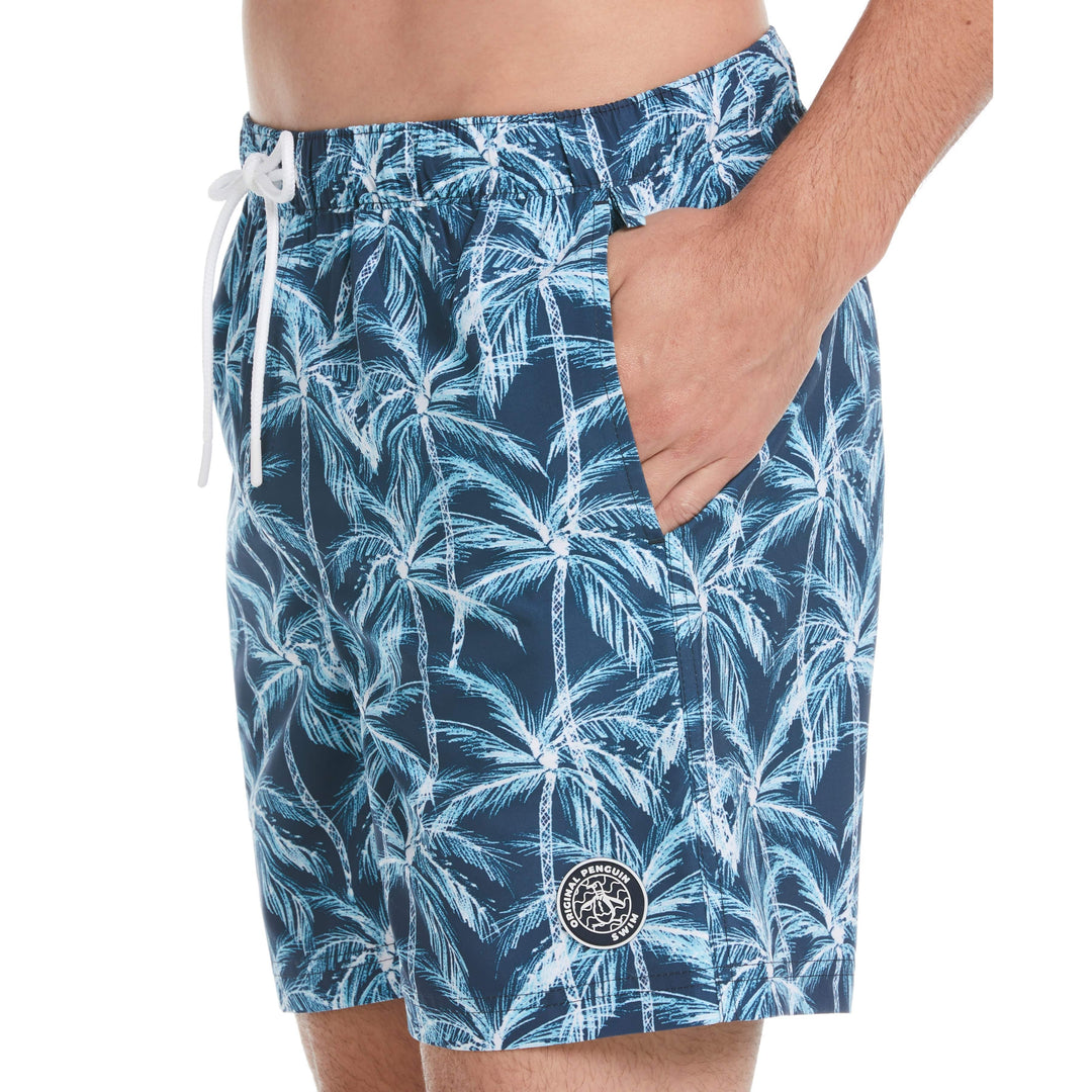 6" Allover Palm Print Slim Fit Swim Short (Sargasso Sea) 