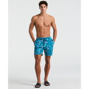 7" Volley Agave Tiles Allover Print Swim Shorts (Exotic Plume) 