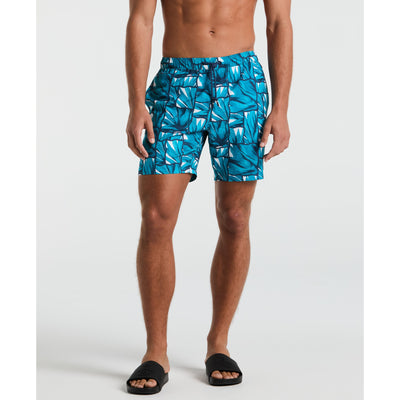 7" Volley Agave Tiles Allover Print Swim Shorts (Exotic Plume) 