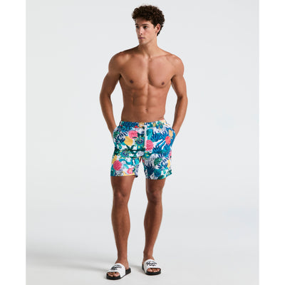 7" All-Over Floral Collage Swim Short (Bright White) 