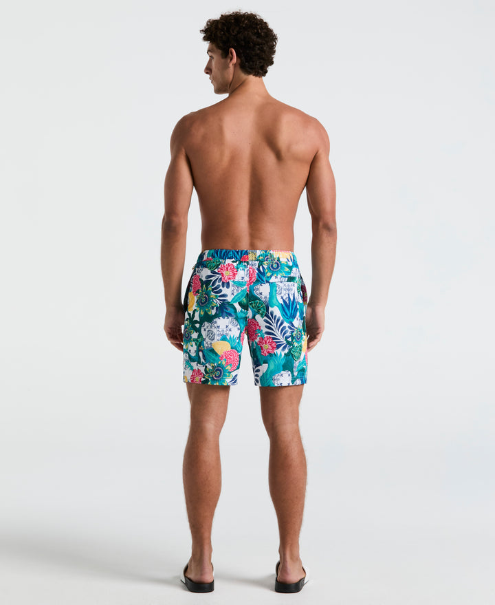 7" All-Over Floral Collage Swim Short (Bright White) 