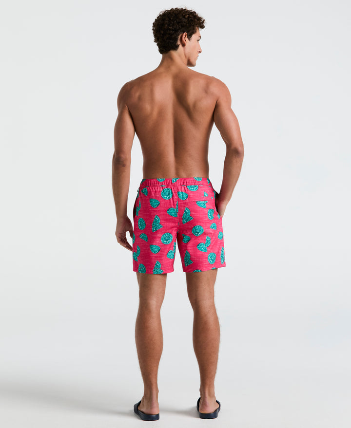 7" Volley All-Over Limes Swim Short (Raspberry) 