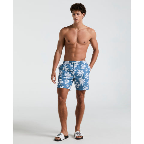 7" All-Over Flowers Print Swim Shorts (Copen Blue) 