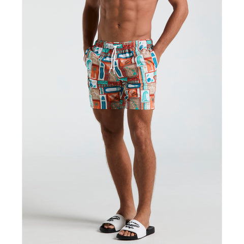 7" All-Over Surf Print Swim Shorts (Cherry Tomato) 