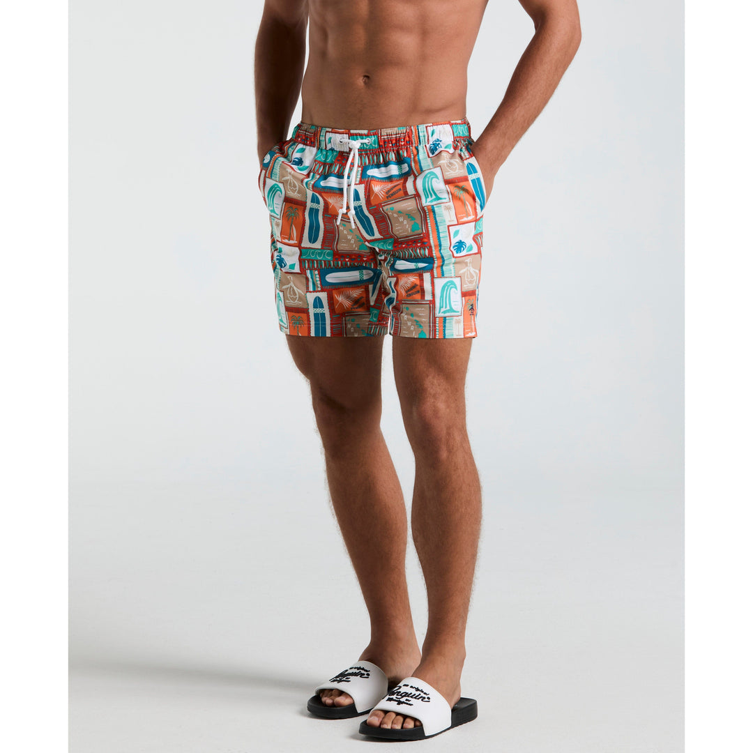 7" All-Over Surf Print Swim Shorts (Cherry Tomato) 