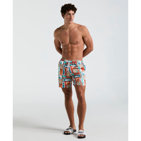 7" All-Over Surf Print Swim Shorts (Cherry Tomato) 