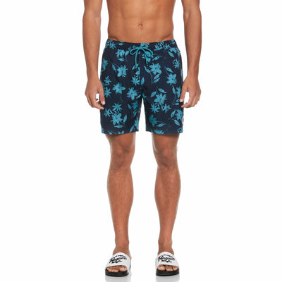 7" All-over Tumble Floral Swim Short  (Dark Sapphire) 