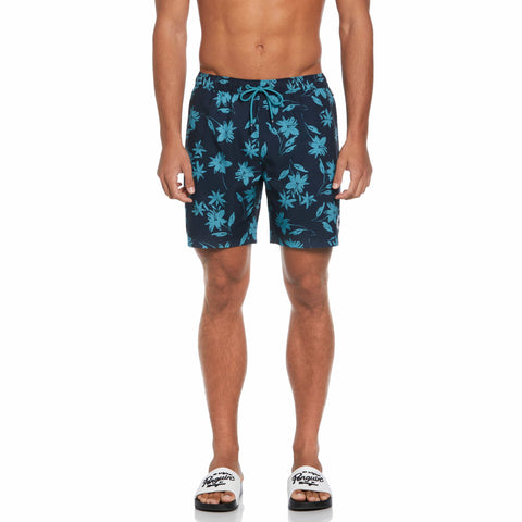 7" All-over Tumble Floral Swim Short  (Dark Sapphire) 