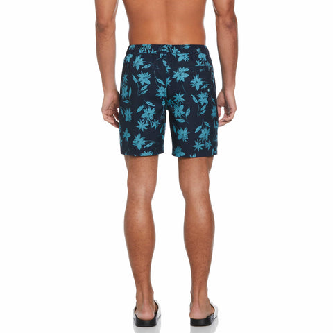 7" All-over Tumble Floral Swim Short  (Dark Sapphire) 