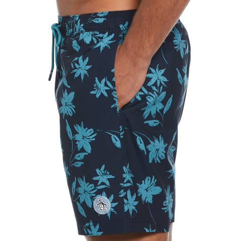 7" All-over Tumble Floral Swim Short  (Dark Sapphire) 
