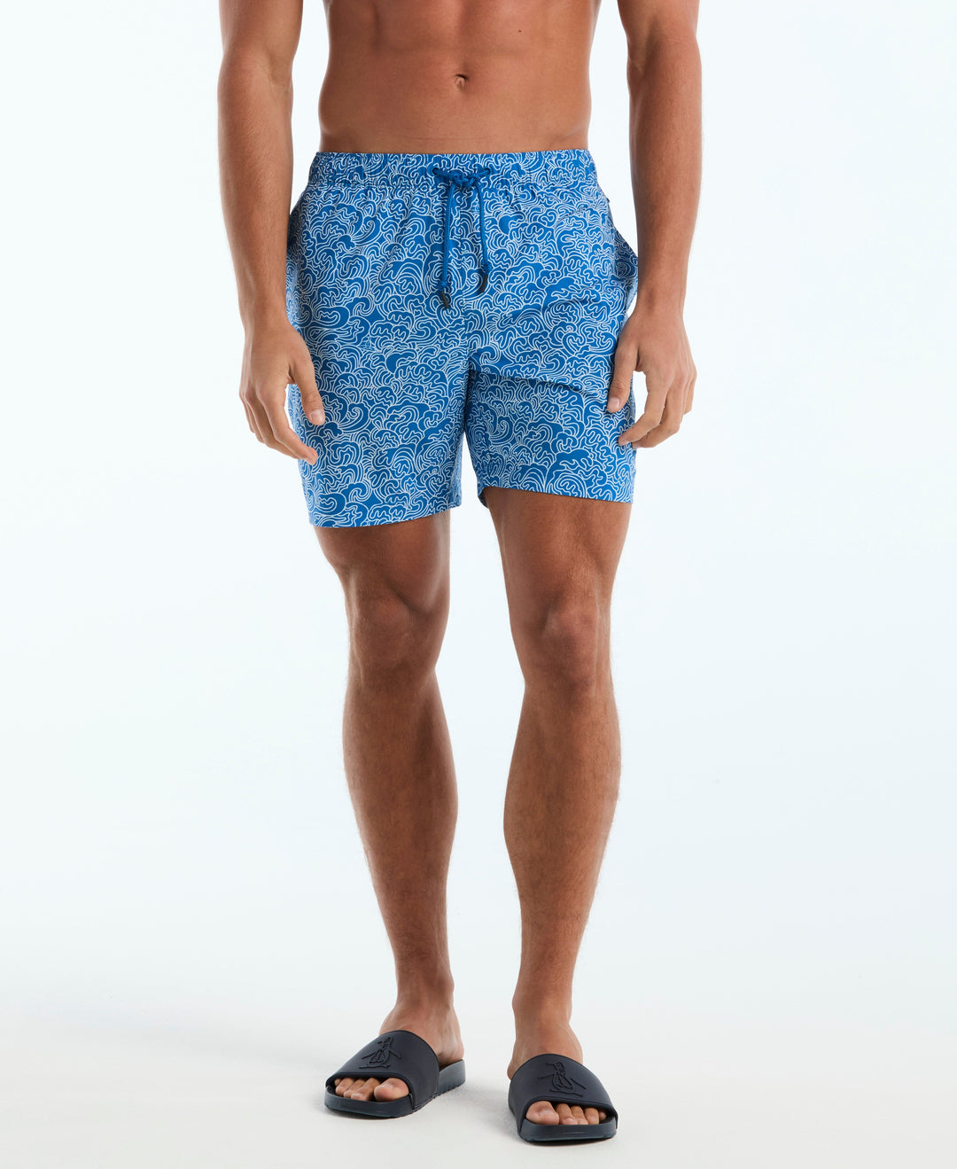 7" All-Over Waves Box Swim Short (Daphne) 