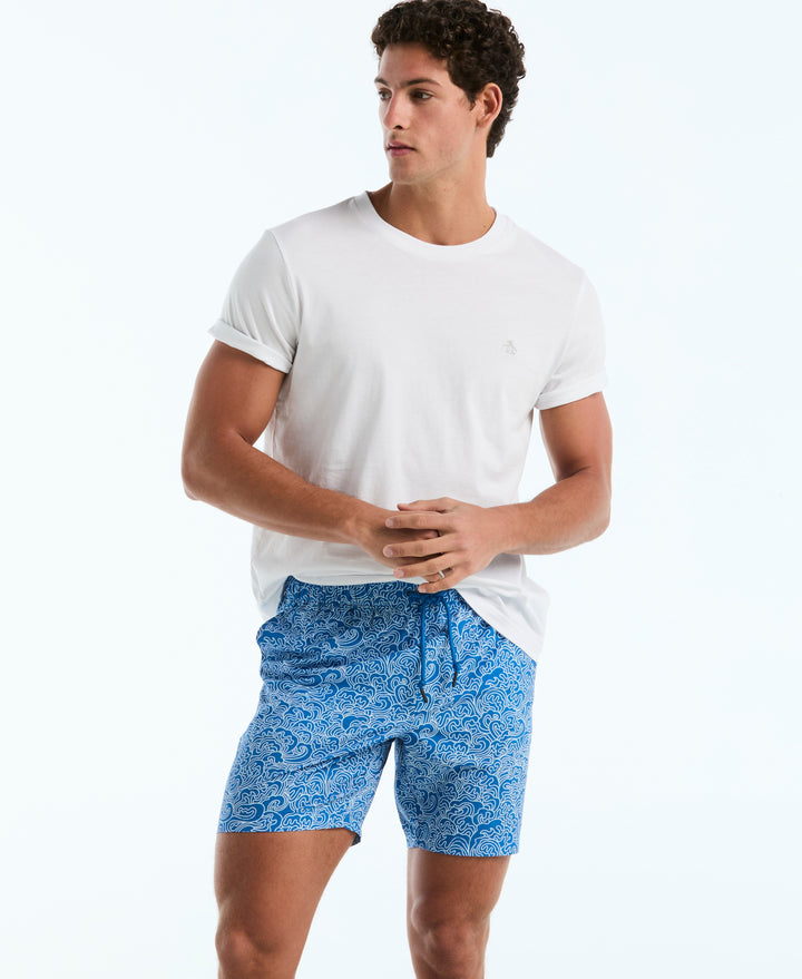 7" All-Over Waves Box Swim Short (Daphne) 